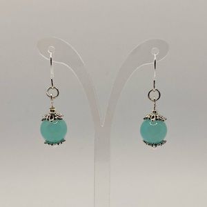 Teal with Silver Flower Earrings | Light weight